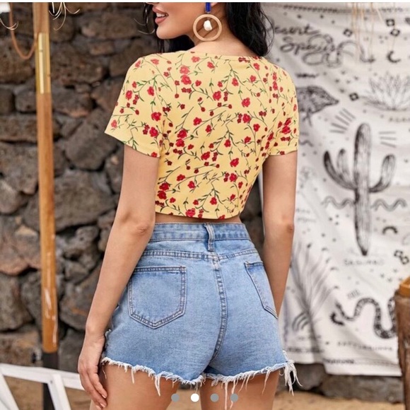 Tie front floral print crop top/cardigan - Picture 3 of 4